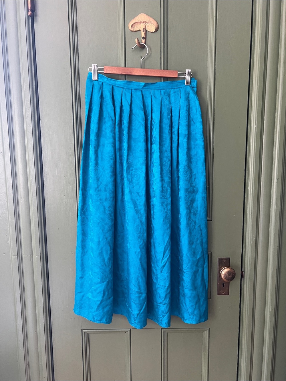 Vintage blue / turquoise 100% silk skirt with subtle flower print